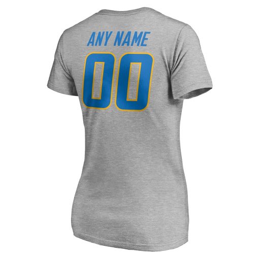 Los Angeles Chargers Women’s Team Authentic Custom V-Neck T-Shirt – Gray - Image 3