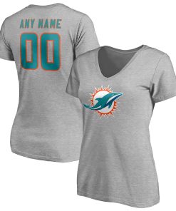 Miami Dolphins Women’s Team Authentic Custom V-Neck T-Shirt – Gray