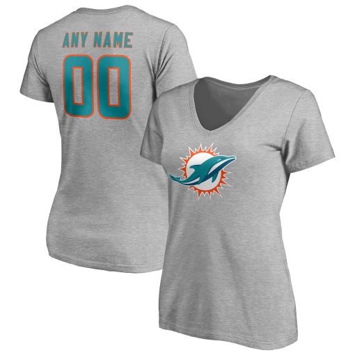 Miami Dolphins Women’s Team Authentic Custom V-Neck T-Shirt – Gray