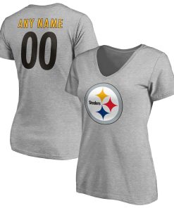Pittsburgh Steelers Women’s Team Authentic Custom V-Neck T-Shirt – Gray