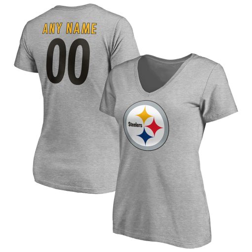 Pittsburgh Steelers Women’s Team Authentic Custom V-Neck T-Shirt – Gray