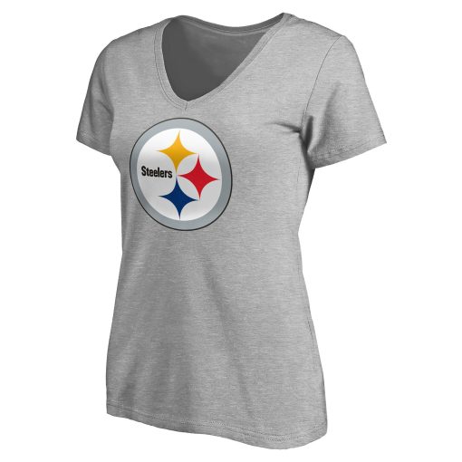 Pittsburgh Steelers Women’s Team Authentic Custom V-Neck T-Shirt – Gray - Image 2
