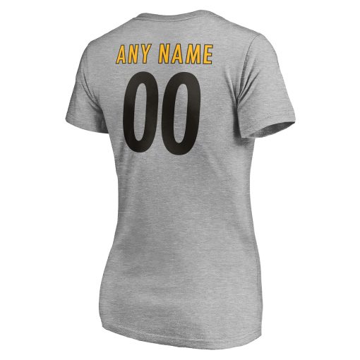 Pittsburgh Steelers Women’s Team Authentic Custom V-Neck T-Shirt – Gray - Image 3