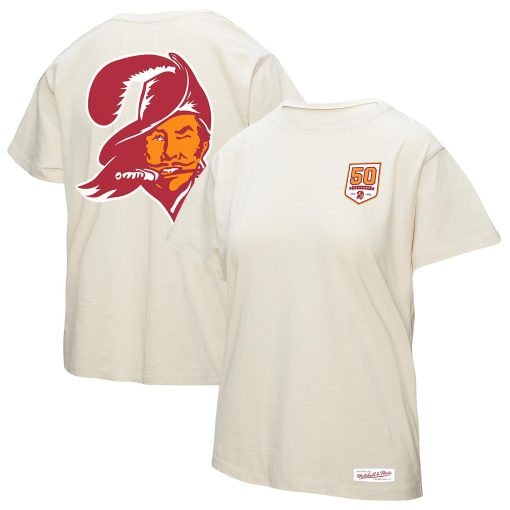 Tampa Bay Buccaneers Mitchell & Ness Women’s 50th Season Pirate Oversized Boyfriend T-Shirt – Cream