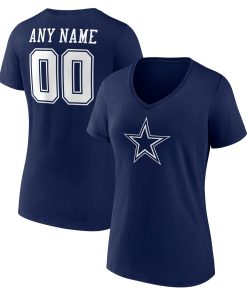 Dallas Cowboys Women’s Team Authentic Custom V-Neck T-Shirt – Navy