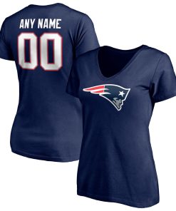 New England Patriots Women’s Team Authentic Personalized Name & Number V-Neck T-Shirt – Navy