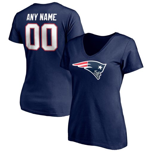 New England Patriots Women’s Team Authentic Personalized Name & Number V-Neck T-Shirt – Navy