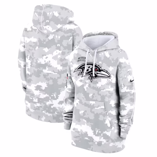 Baltimore Ravens Nike Women’s 2024 Salute To Service Club Fleece Oversized Pullover Hoodie – Arctic Camo