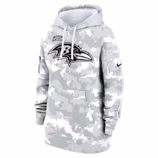 Baltimore Ravens Nike Women’s 2024 Salute To Service Club Fleece Oversized Pullover Hoodie – Arctic Camo - Image 2