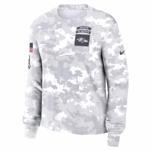Baltimore Ravens Nike Women’s 2024 Salute To Service Long Sleeve T-Shirt – Arctic Camo - Image 2