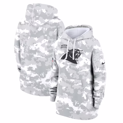 Carolina Panthers Nike Women’s 2024 Salute To Service Club Fleece Oversized Pullover Hoodie – Arctic Camo