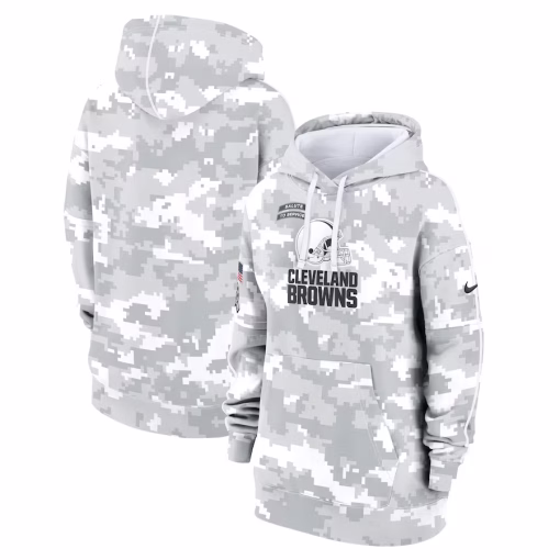Cleveland Browns Nike Women’s 2024 Salute To Service Club Fleece Oversized Pullover Hoodie – Arctic Camo