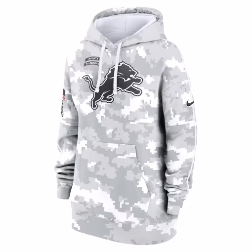 Detroit Lions Nike Women’s 2024 Salute To Service Club Fleece Oversized Pullover Hoodie – Arctic Camo - Image 2