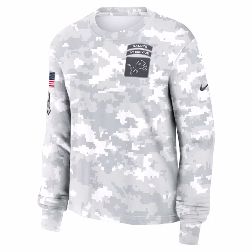 Detroit Lions Nike Women’s 2024 Salute To Service Long Sleeve T-Shirt – Arctic Camo - Image 2