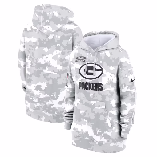 Women’s Green Bay Packers Nike Arctic Camo 2024 Salute To Service Club Fleece Oversized Pullover Hoodie