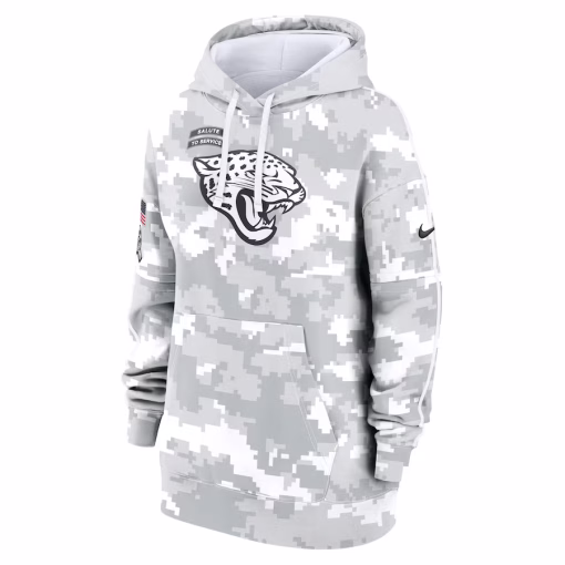 Jacksonville Jaguars Nike Women’s 2024 Salute To Service Club Fleece Oversized Pullover Hoodie – Arctic Camo - Image 2