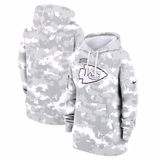 Women’s Kansas City Chiefs Nike Arctic Camo 2024 Salute To Service Club Fleece Oversized Pullover Hoodie