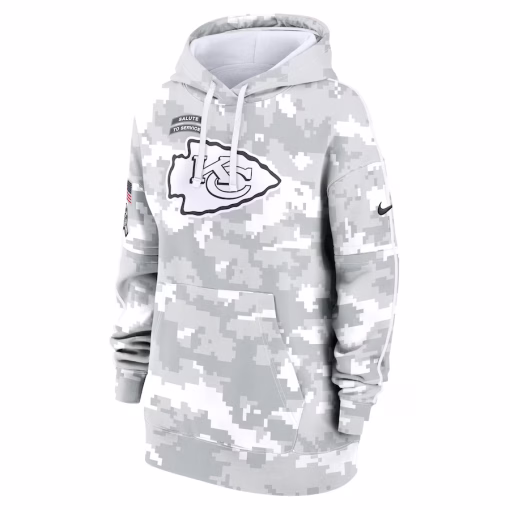 Women’s Kansas City Chiefs Nike Arctic Camo 2024 Salute To Service Club Fleece Oversized Pullover Hoodie - Image 2