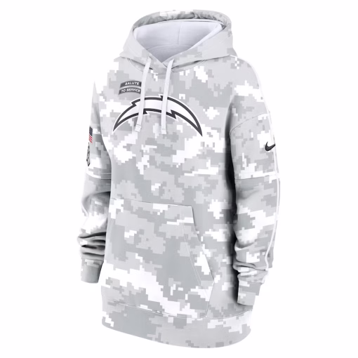 Los Angeles Chargers Nike Women’s 2024 Salute To Service Club Fleece Oversized Pullover Hoodie – Arctic Camo - Image 2