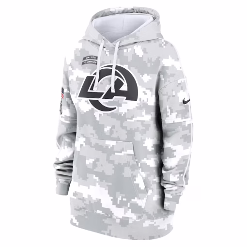 Los Angeles Rams Nike Women’s 2024 Salute To Service Club Fleece Oversized Pullover Hoodie – Arctic Camo - Image 2