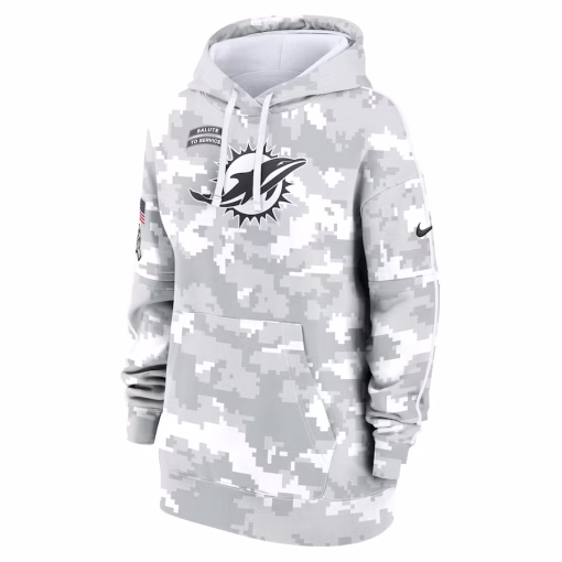 Miami Dolphins Nike Women’s 2024 Salute To Service Club Fleece Oversized Pullover Hoodie – Arctic Camo - Image 2