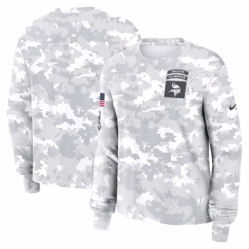 Minnesota Vikings Nike Women’s 2024 Salute To Service Long Sleeve T-Shirt – Arctic Camo
