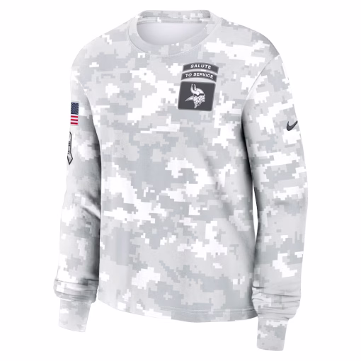 Minnesota Vikings Nike Women’s 2024 Salute To Service Long Sleeve T-Shirt – Arctic Camo - Image 2