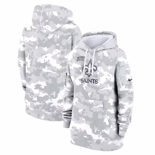 New Orleans Saints Nike Women’s 2024 Salute To Service Club Fleece Oversized Pullover Hoodie – Arctic Camo