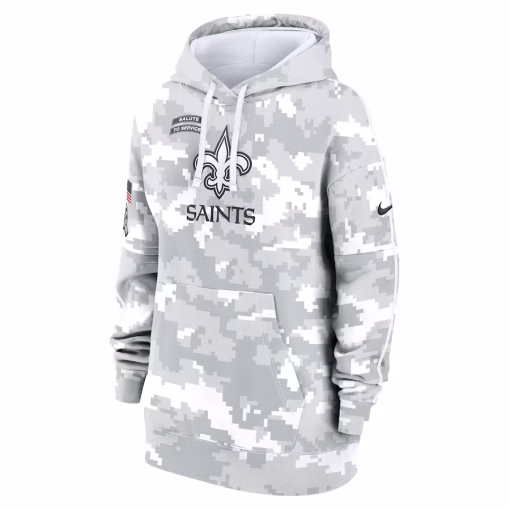 New Orleans Saints Nike Women’s 2024 Salute To Service Club Fleece Oversized Pullover Hoodie – Arctic Camo - Image 2