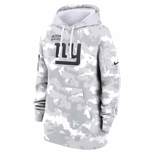 New York Giants Nike Women’s 2024 Salute To Service Club Fleece Oversized Pullover Hoodie – Arctic Camo - Image 3