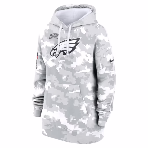 Women’s Philadelphia Eagles Nike Arctic Camo 2024 Salute To Service Club Fleece Pullover Hoodie - Image 2