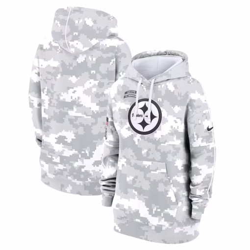 Women’s Pittsburgh Steelers Nike Arctic Camo 2024 Salute To Service Club Fleece Pullover Hoodie