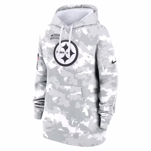 Women’s Pittsburgh Steelers Nike Arctic Camo 2024 Salute To Service Club Fleece Pullover Hoodie - Image 2
