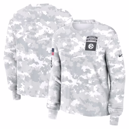 Women’s Pittsburgh Steelers Nike Arctic Camo 2024 Salute To Service Long Sleeve T-Shirt