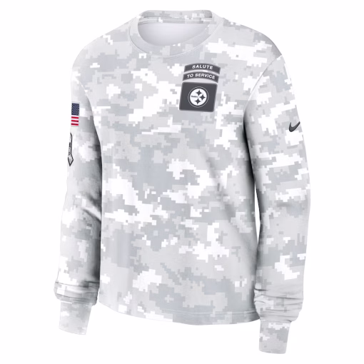 Women’s Pittsburgh Steelers Nike Arctic Camo 2024 Salute To Service Long Sleeve T-Shirt - Image 2