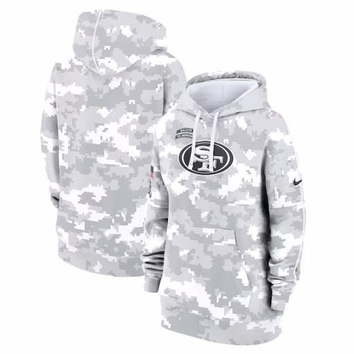 San Francisco 49ers Nike Women’s 2024 Salute To Service Club Fleece Oversized Pullover Hoodie – Arctic Camo