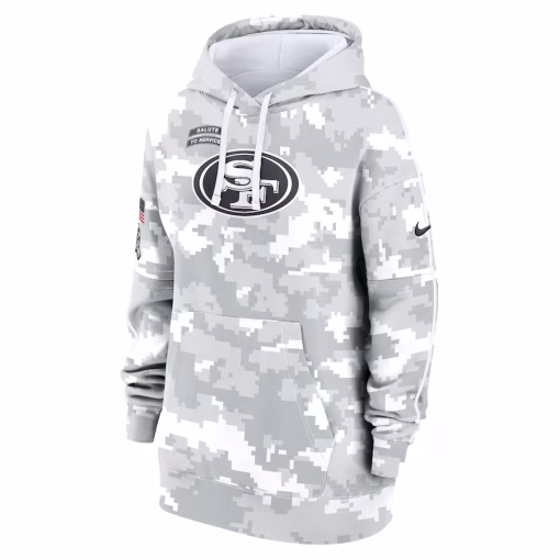 San Francisco 49ers Nike Women’s 2024 Salute To Service Club Fleece Oversized Pullover Hoodie – Arctic Camo - Image 2