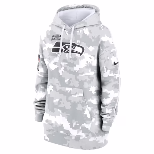 Seattle Seahawks Nike Women’s 2024 Salute To Service Club Fleece Oversized Pullover Hoodie – Arctic Camo - Image 2