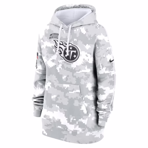 Tennessee Titans Nike Women’s 2024 Salute To Service Club Fleece Oversized Pullover Hoodie – Arctic Camo - Image 2