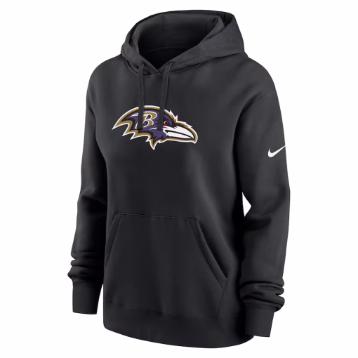 Baltimore Ravens Nike Women’s Club Fleece Pullover Hoodie – Black - Image 2