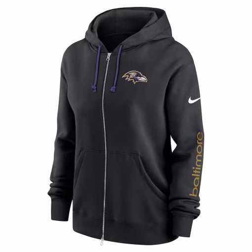 Baltimore Ravens Nike Women’s Phoenix Hoodie Full-Zip Sweatshirt – Black - Image 2