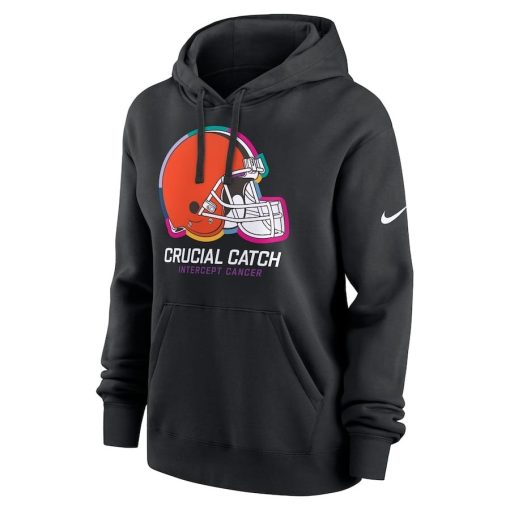 Cleveland Browns Nike Women’s 2024 NFL Crucial Catch Club Pullover Hoodie – Black - Image 2