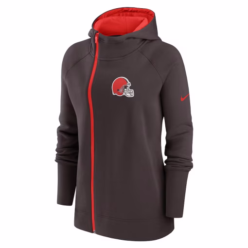 Cleveland Browns Nike Women’s Asymmetrical Raglan Full-Zip Hoodie – Brown - Image 2