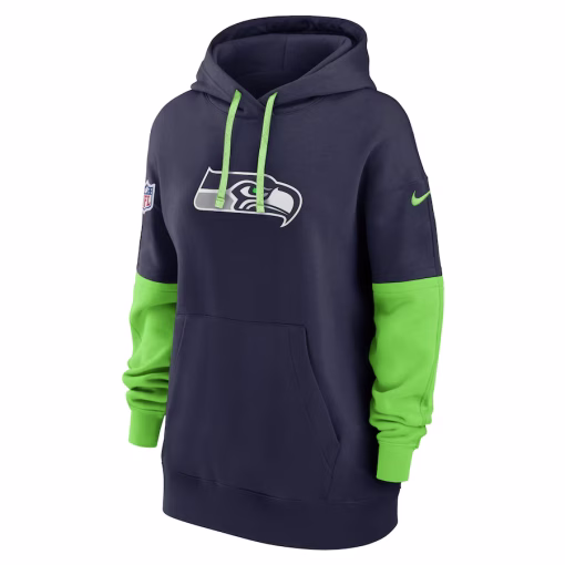 Seattle Seahawks Nike Women’s 2024 Sideline Essential Fleece Pullover Hoodie – College Navy - Image 2