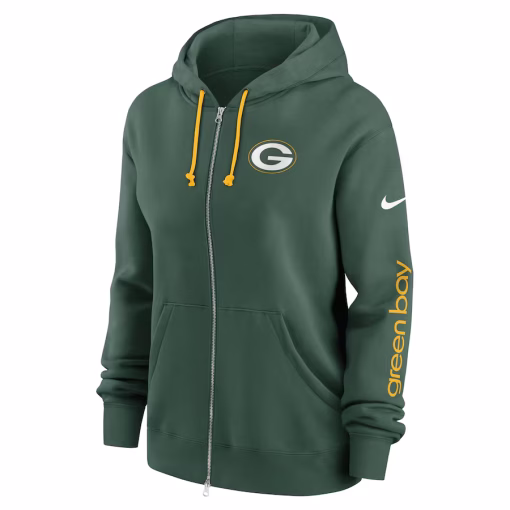 Women’s Green Bay Packers Nike Green Phoenix Hoodie Full-Zip Sweatshirt - Image 2