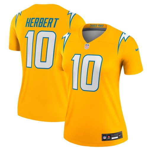 Justin Herbert Los Angeles Chargers Nike Women’s Alternate Charger Power Legend Player Performance Top – Gold
