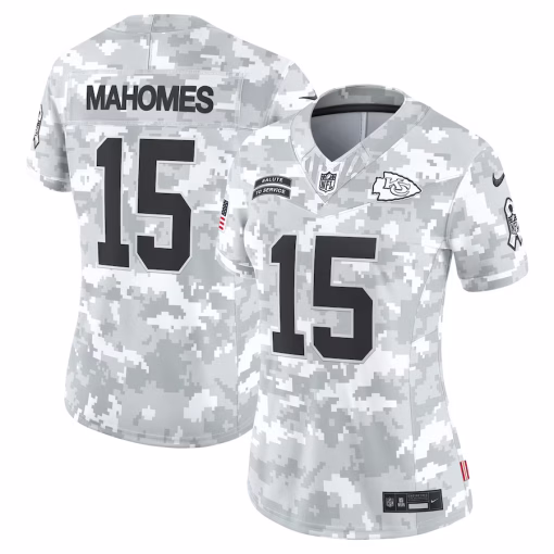 Women’s Kansas City Chiefs Patrick Mahomes Nike Arctic Camo 2024 Salute to Service Limited Jersey