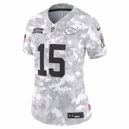 Women’s Kansas City Chiefs Patrick Mahomes Nike Arctic Camo 2024 Salute to Service Limited Jersey - Image 2