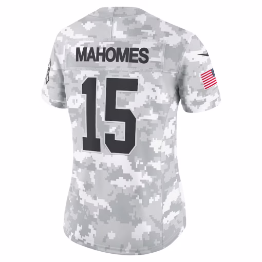 Women’s Kansas City Chiefs Patrick Mahomes Nike Arctic Camo 2024 Salute to Service Limited Jersey - Image 3