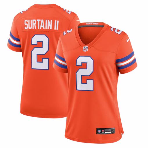 Patrick Surtain II Denver Broncos Nike Women’s Mile High Collection 1977 Throwback Player Game Jersey – Orange